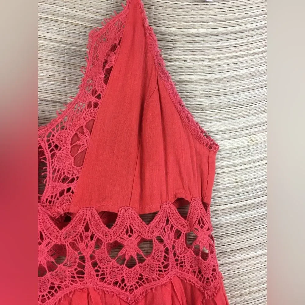 FREE PEOPLE Red-Orange Ilektra Mini Dress Cotton